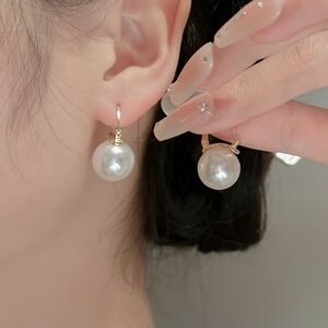 Gold and White Pearl Drop Earrings